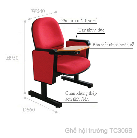 Kích thước kỹ thuật ghế hội trường Hòa Phát TC306B
