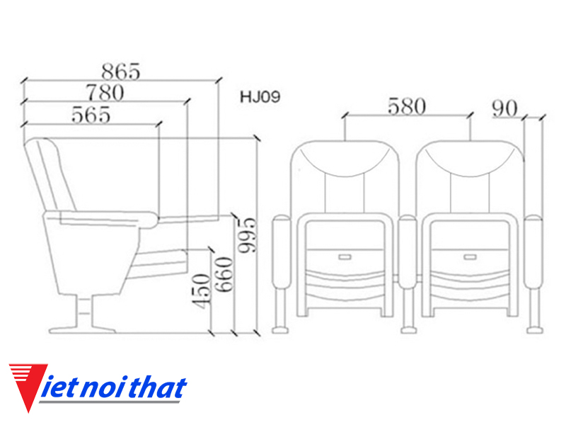 Chi tiết kỹ thuật Ghế hội trường nhập khẩu HJ-09B