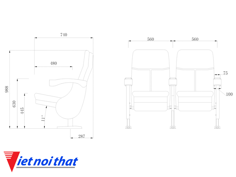 Chi tiết kỹ thuật Ghế rạp chiếu phim nhập khẩu HJ-16C