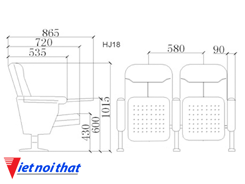 Chi tiết kỹ thuật Ghế hội trường nhập khẩu HJ-18