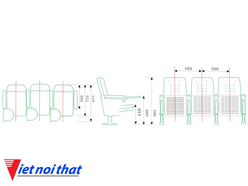 Chi tiết lỹ thuật Ghế hội trường nhập khẩu HJ-58A