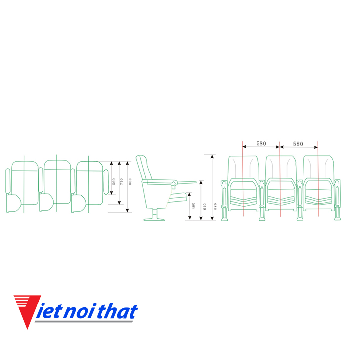 Chi tiết kỹ thuật Ghế hội trường nhập khẩu HJ-61