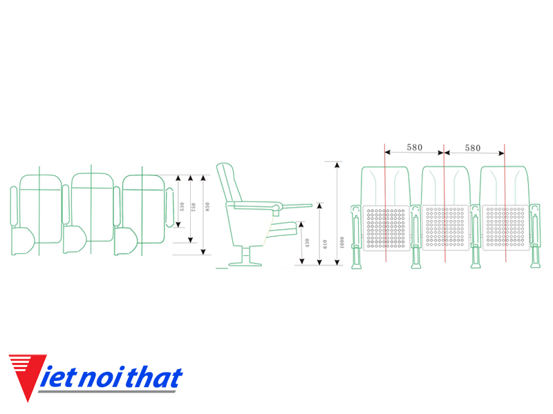 Chi tiết kỹ thuật Ghế hội trường nhập khẩu HJ-62B