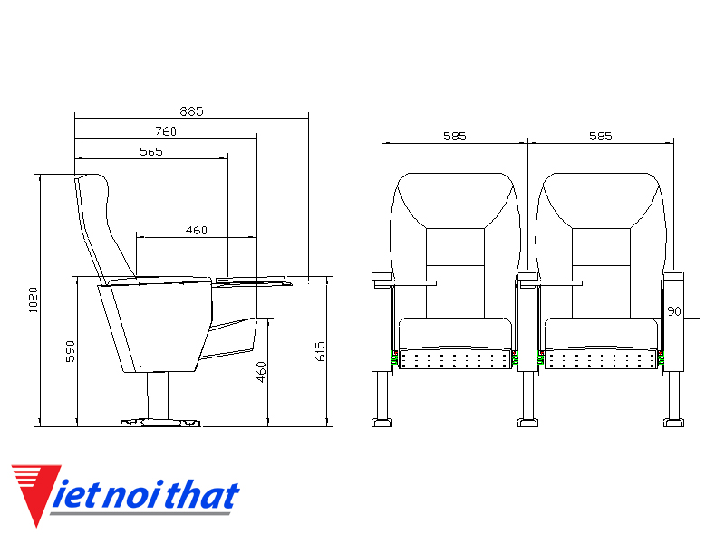 Chi tiết kỹ thuật Ghế hội trường nhập khẩu HJ-6801