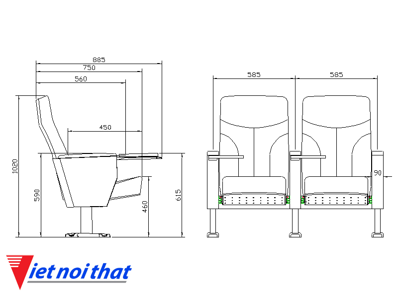 Chi tiết kỹ thuật Ghế hội trường nhập khẩu HJ-6802