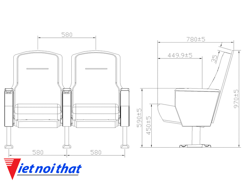 Chi tiết kỹ thuật Ghế hội trường nhập khẩu HJ-6805