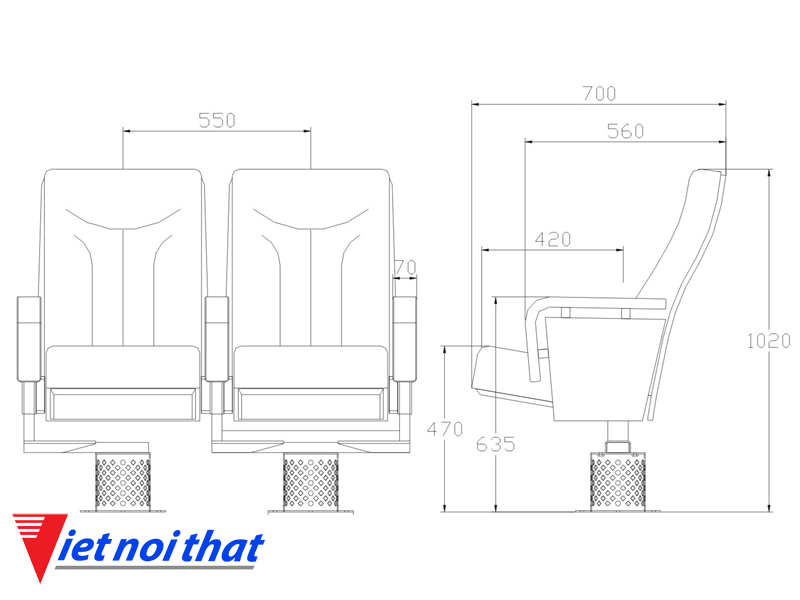 Chi tiết kỹ thuật Ghế hội trường nhập khẩu HJ-78B