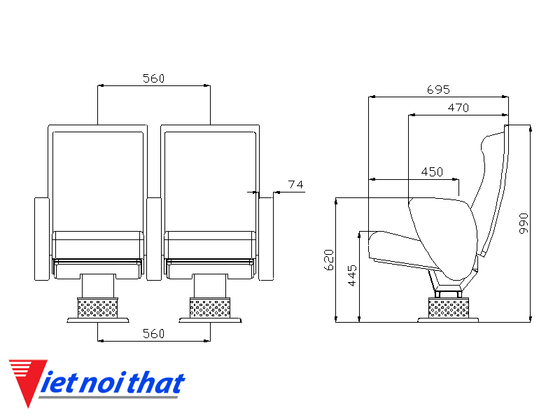 Chi tiết kỹ thuật Ghế hội trường nhập khẩu HJ-801B