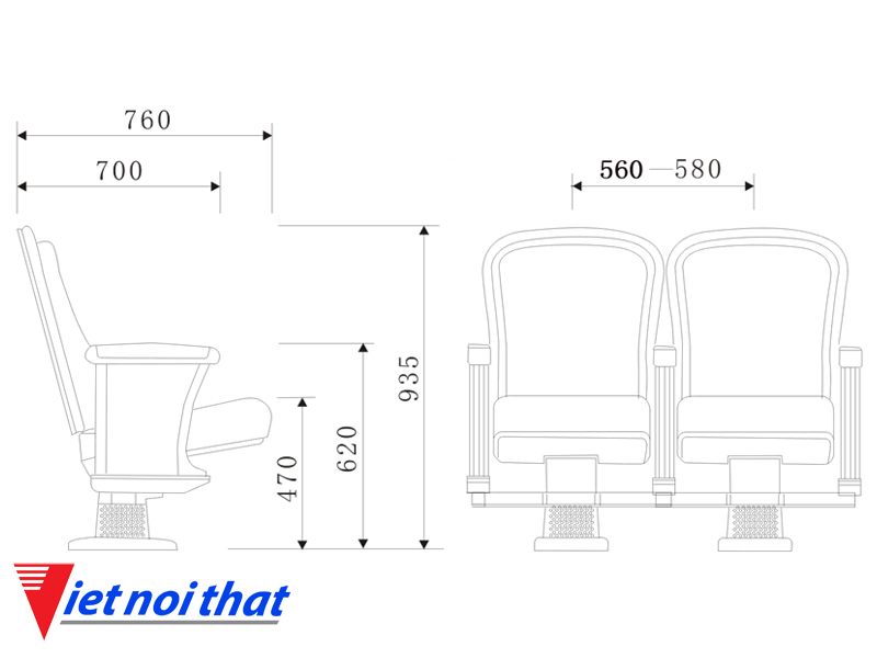 Chi tiết kỹ thuật Ghế hội trường nhập khẩu HJ-806