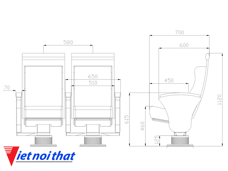 Chi tiết kỹ thuật Ghế hội trường nhập khẩu HJ-807B