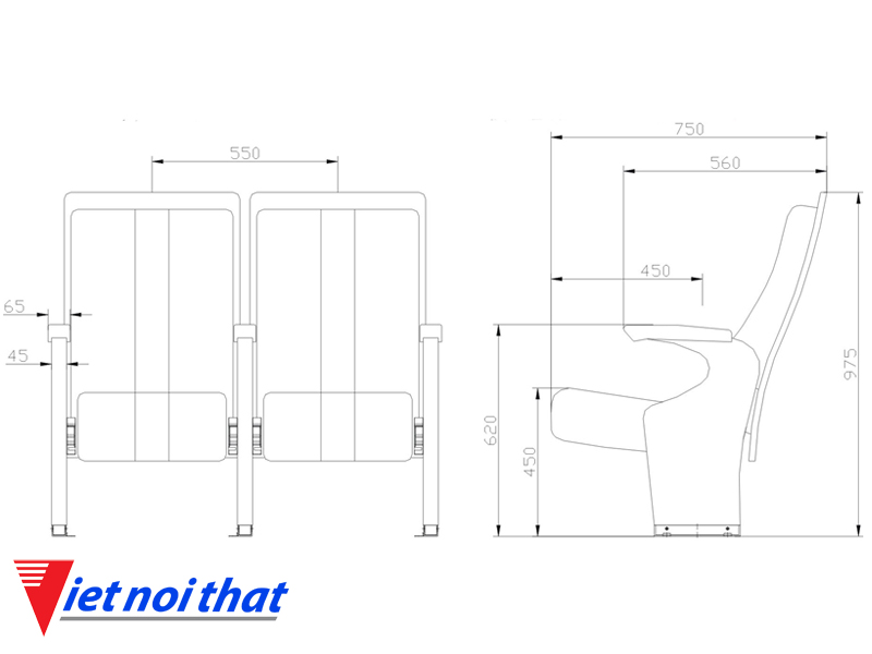 Chi tiết kỹ thuật Ghế hội trường nhập khẩu HJ-808