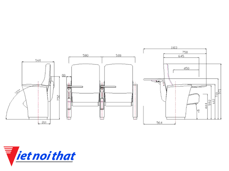 Chi tiết kỹ thuật Ghế hội trường nhập khẩu HJ-809