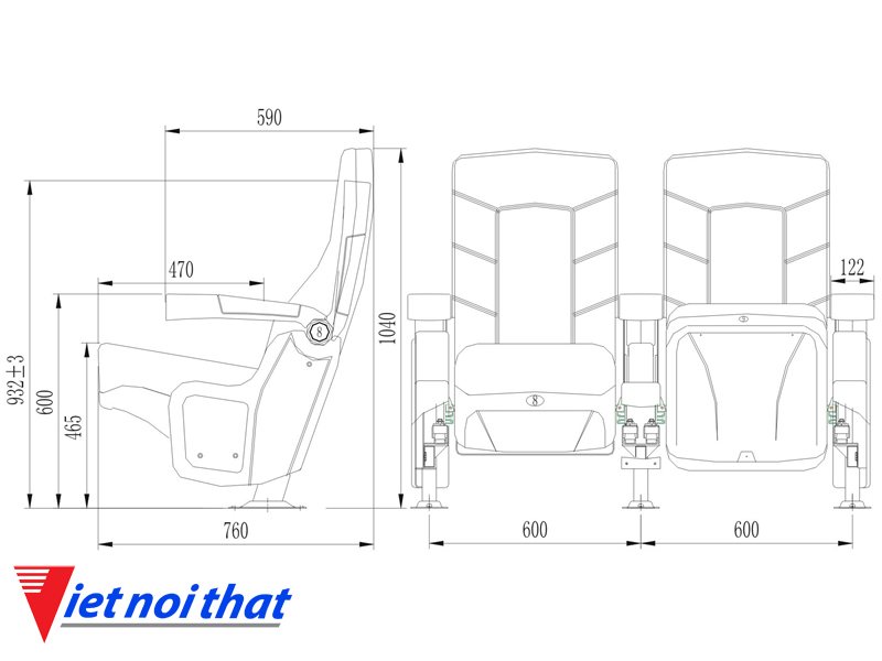 Chi tiết kỹ thuật Ghế rạp chiếu phim nhập khẩu HJ-815A