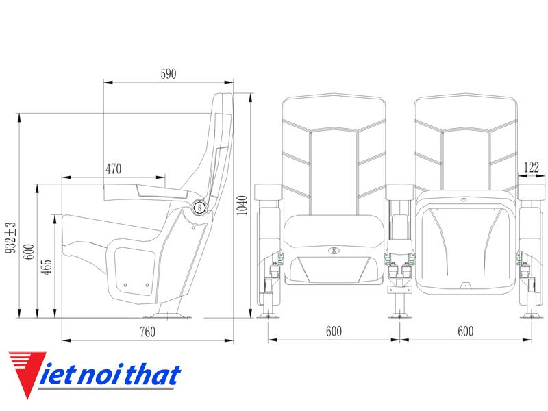 Chi tiết kỹ thuật Ghế rạp chiếu phim nhập khẩu HJ-815B