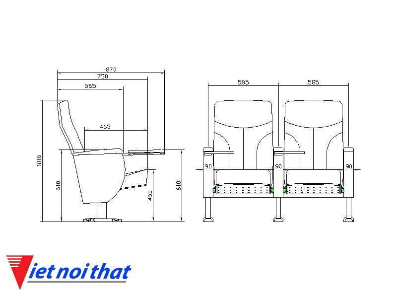 Chi tiết kỹ thuật Ghế hội trường nhập khẩu HJ-8202