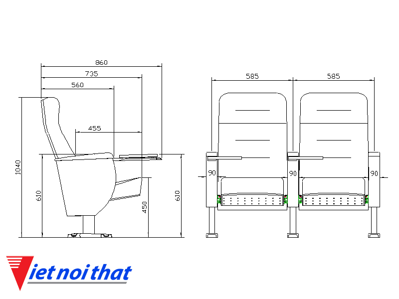 Chi tiết kỹ thuật Ghế hội trường nhập khẩu HJ-8203