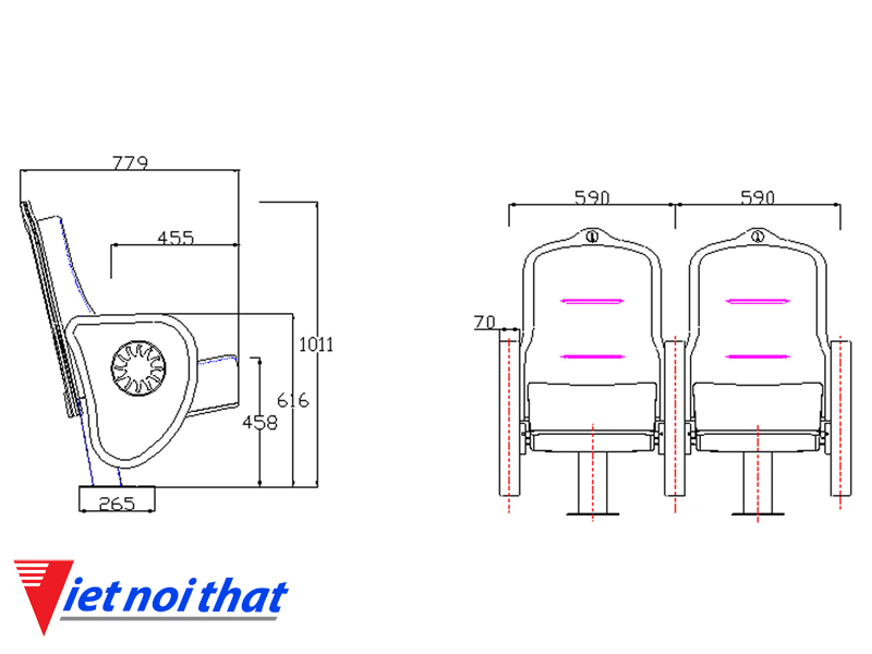 Chi tiết kỹ thuật Ghế hội trường nhập khẩu HJ-820