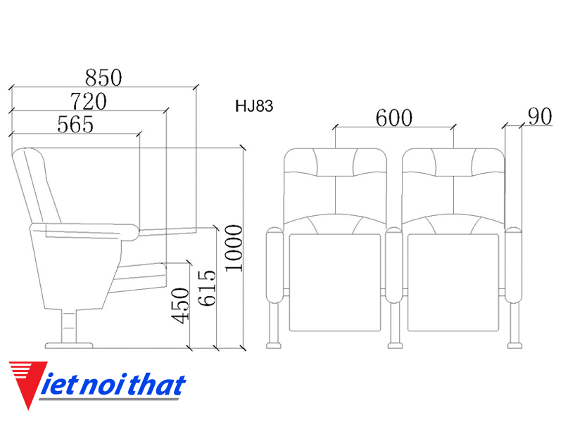 Chi tiết kỹ thuật Ghế hội trường nhập khẩu HJ-83