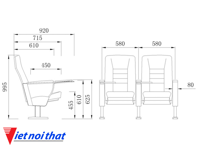 Chi tiết kỹ thuật Ghế hội trường nhập khẩu HJ-9103