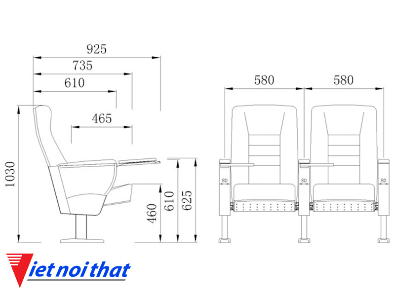 Chi tiết kỹ thuật Ghế hội trường nhập khẩu HJ-9104