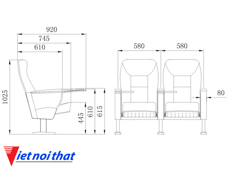 Chi tiết kỹ thuật Ghế hội trường nhập khẩu HJ-9105