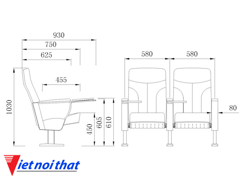 Chi tiết kỹ thuật Ghế hội trường nhập khẩu HJ-9106