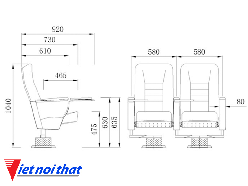 Chi tiết kỹ thuật Ghế hội trường nhập khẩu HJ-9107