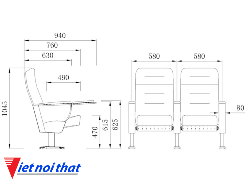 Chi tiết kỹ thuật Ghế hội trường nhập khẩu HJ-9108