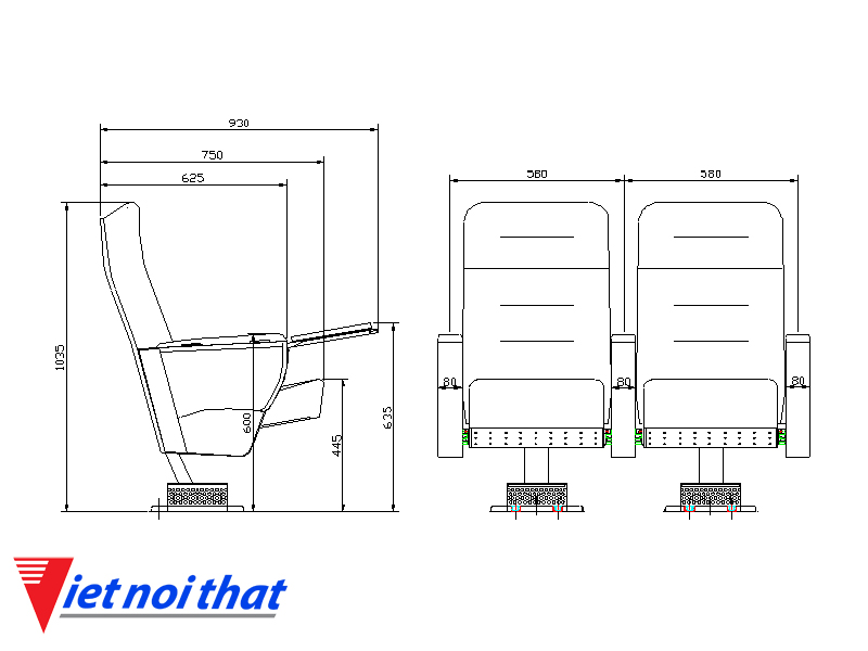 Chi tiết kỹ thuật Ghế hội trường nhập khẩu HJ-9109