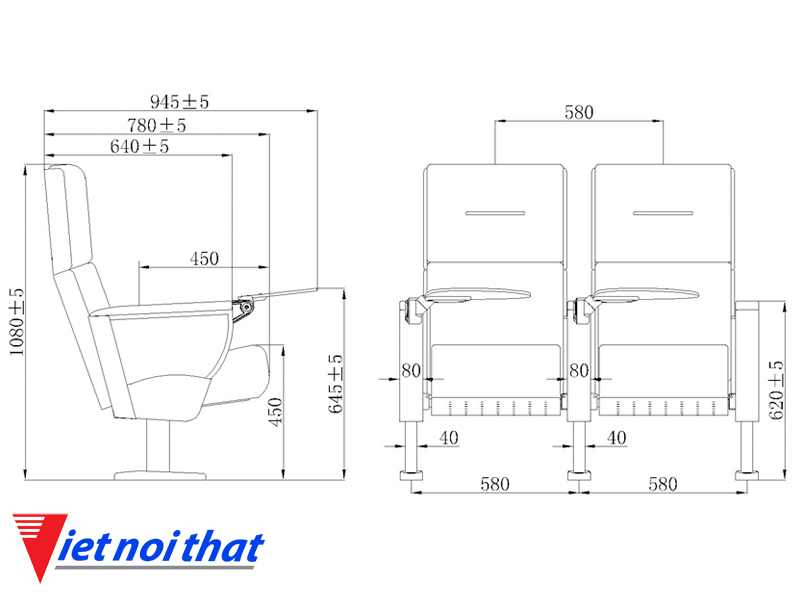 Chi tiết kỹ thuật Ghế hội trường nhập khẩu HJ-9115