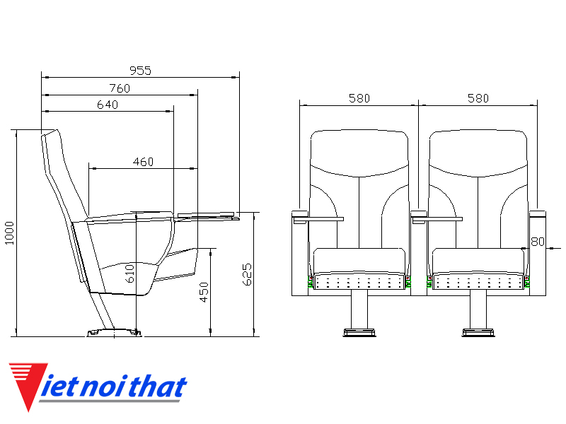 Chi tiết kỹ thuật Ghế hội trường nhập khẩu HJ-9126A