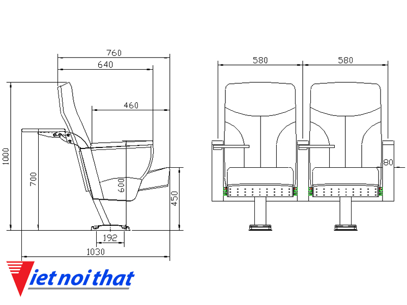 Chi tiết kỹ thuật Ghế hội trường nhập khẩu HJ-9126B