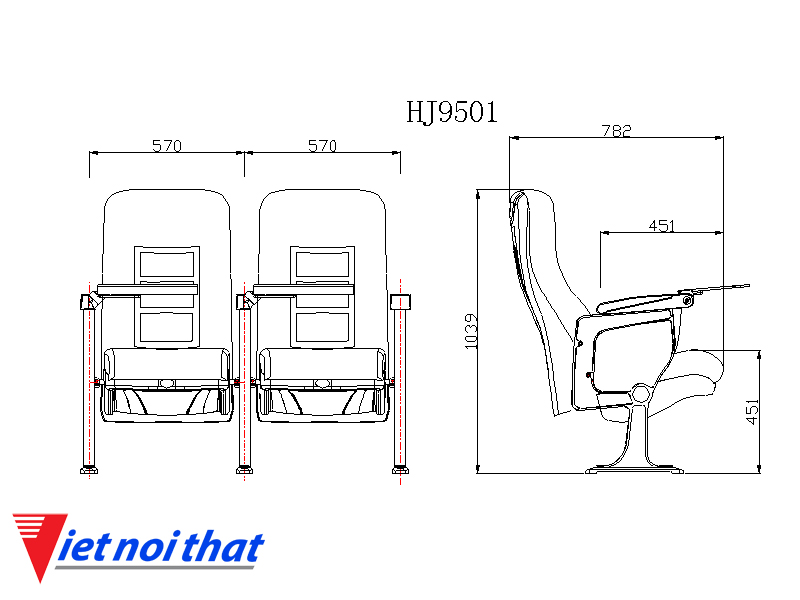 Chi tiết kỹ thuật Ghế hội trường nhập khẩu HJ-9501