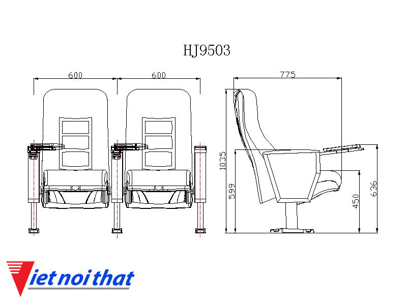 Chi tiết kỹ thuật Ghế hội trường nhập khẩu HJ-9503