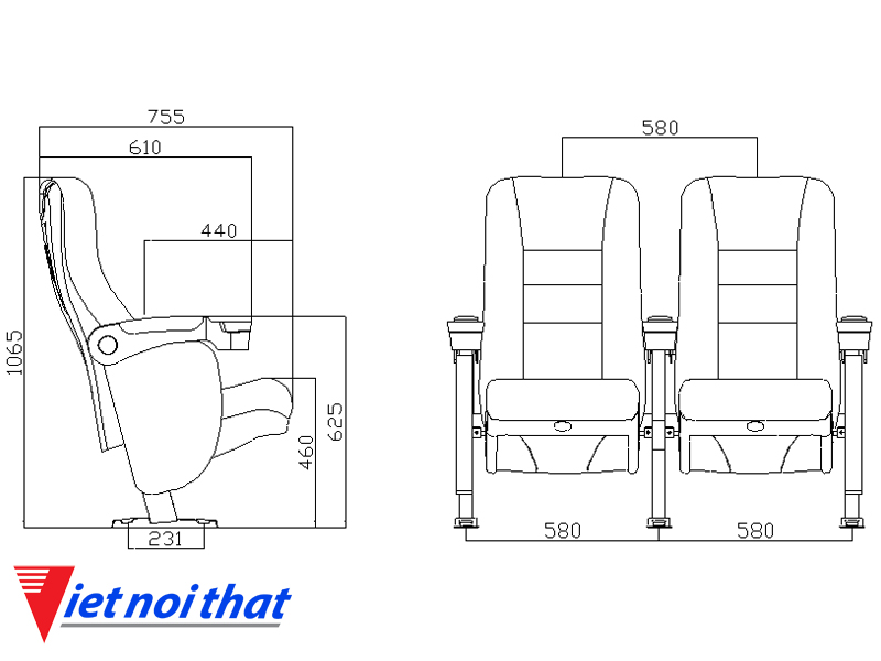 Chi tiết kỹ thuật Ghế rạp chiếu phim nhập khẩu HJ-9505B