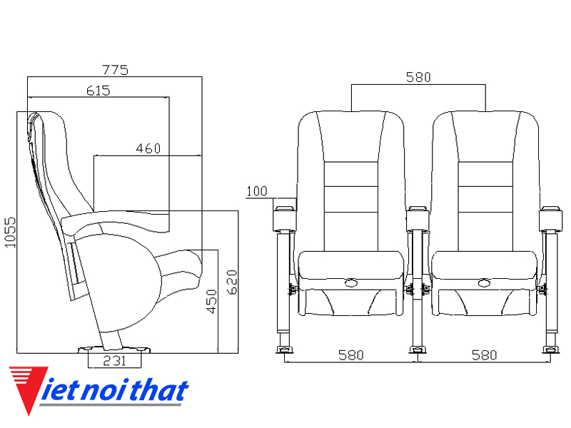 Chi tiết kỹ thuật Ghế rạp chiếu phim nhập khẩu HJ-9505