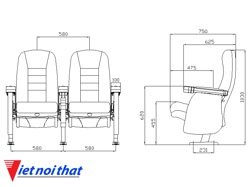 Chi tiết kỹ thuật Ghế rạp chiếu phim nhập khẩu HJ-95B