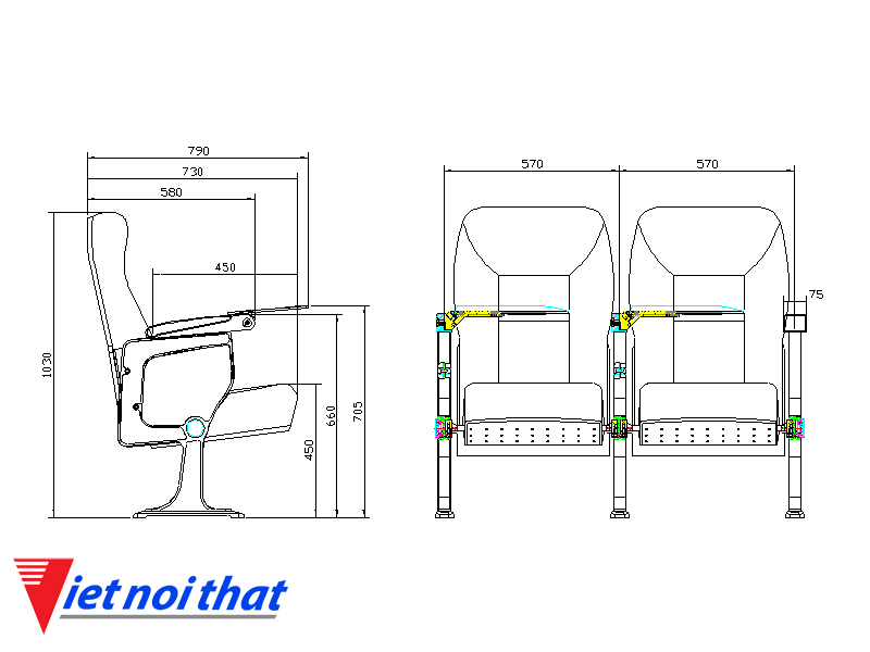 Chi tiết kỹ thuật Ghế hội trường nhập khẩu HJ-9603