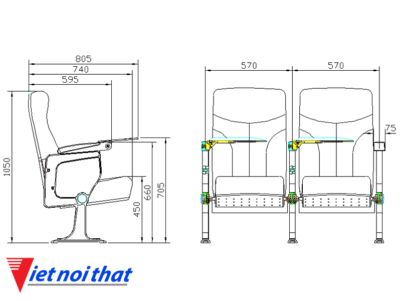 Chi tiết kỹ thuật Ghế hội trường nhập khẩu HJ-9604