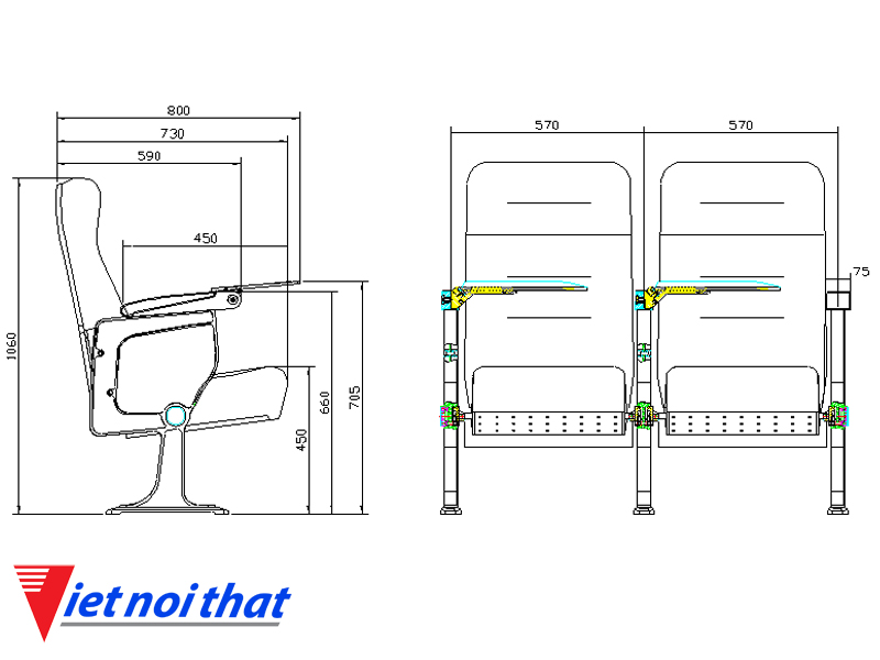 Chi tiết kỹ thuật Ghế hội trường nhập khẩu HJ-9605