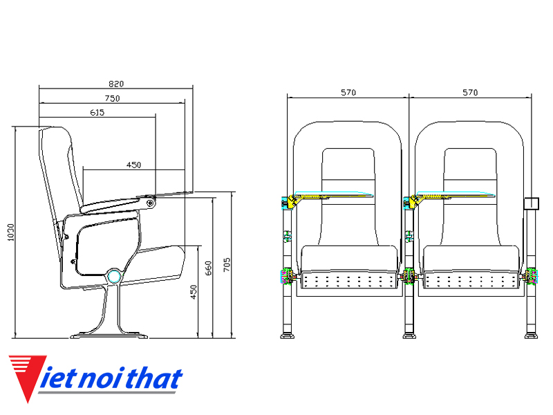 Chi tiết kỹ thuật Ghế hội trường nhập khẩu HJ-9606