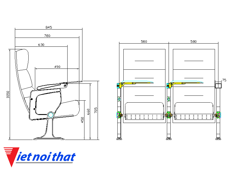 Chi tiết kỹ thuật Ghế hội trường nhập khẩu HJ-9607