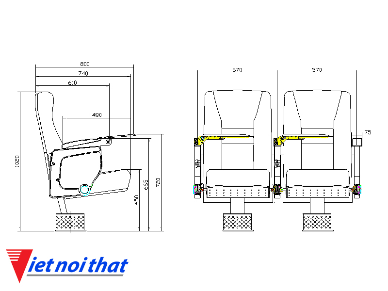 Chi tiết kỹ thuật Ghế hội trường nhập khẩu HJ-9622