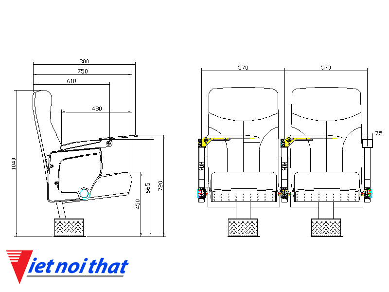 Chi tiết kỹ thuật Ghế hội trường nhập khẩu HJ-9624