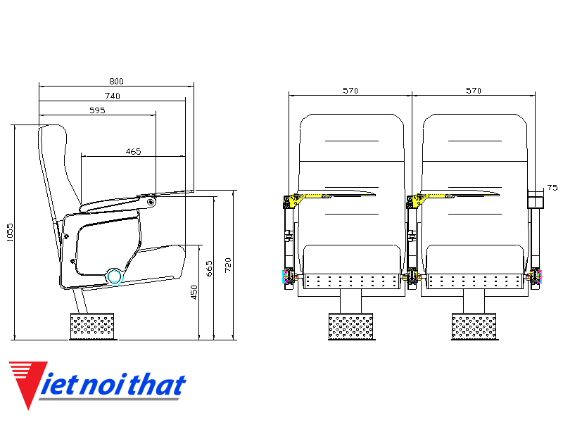 Chi tiết kỹ thuật Ghế hội trường nhập khẩu HJ-9625