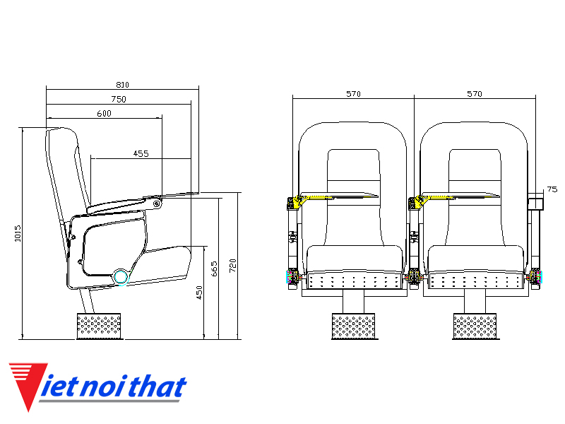 Chi tiết kỹ thuật Ghế hội trường nhập khẩu HJ-9626