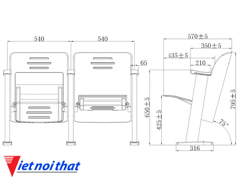 Chi tiết kỹ thuật Ghế hội trường nhập khẩu HJ-9702