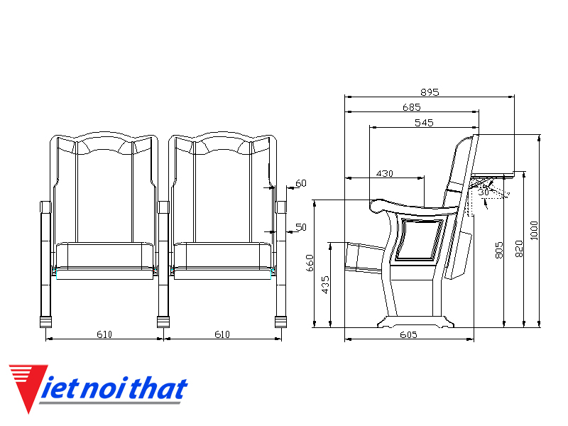 Chi tiết kỹ thuật Ghế hội trường nhập khẩu HJ-99B